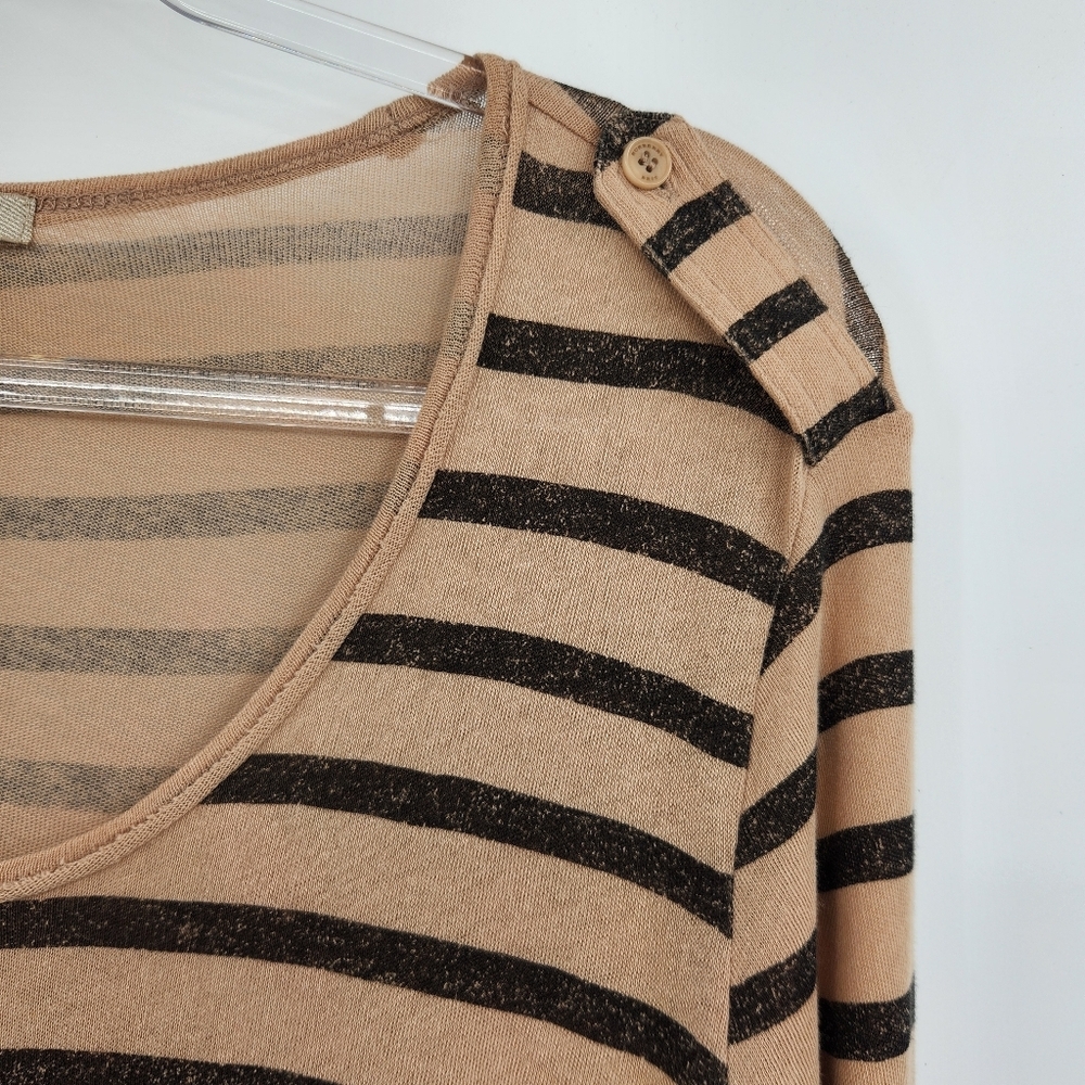 Burberry Brit Long Sleeve Striped Knit Top Womens Size Large Tan Black - Picture 7 of 9